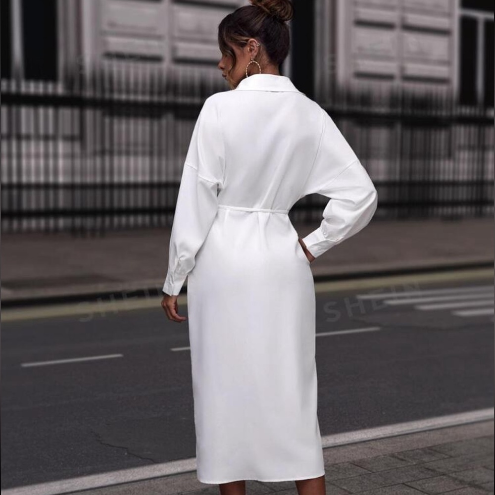 White Self-tie wrap dress - Picture 2 of 5